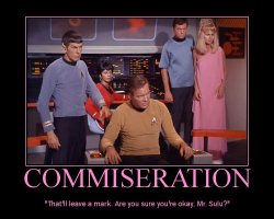 Commiseration --- That'll leave a mark. Are you sure you're okay, Mr. Sulu?