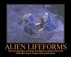 Alien Lifeforms --- The true physique of Korob and Sylvia on planet Pyrus VII. (Wouldn't these things make great pets!)