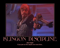 Klingon Discipline --- Bad Targh! If you pee on the carpet one more time...