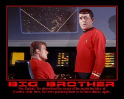 Big Brother --- Aye, Captain. I've determined the source of the engine troubles, sir. It seems Leslie, here, has been practicing Bach on his work station, again...