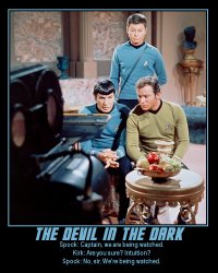 The Devil in the Dark --- Spock: Captain, we are being watched.  Kirk: Are you sure? Intuition?  Spock: No, sir. We're being watched.
